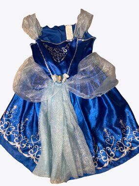 Disney Cinderella Fantasy Play Costume Dress 4-6X Blue With Sparkles & Puffy Sle